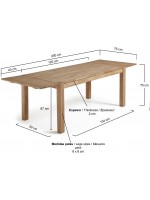 NATURAL Table rectangulaire 120x75 extensible 200 cm en chêne naturel