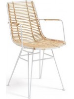 AGIO white or black metal frame and rattan chair with armrests