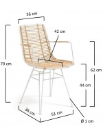 AGIO bianca o nera struttura in metallo e rattan sedia con braccioli