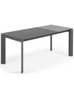 ELIO Table extensible 120 ou 140 ou 160 cm avec plateau en grès cérame et pieds en métal anthracite