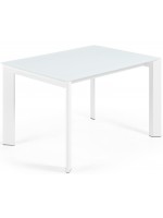 CALENDA 120 or 140 or 160 cm extendable table with white glass top and white metal legs