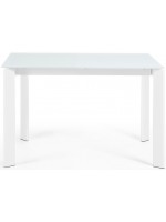 CALENDA 120 o 140 o 160 cm allungabile piano in vetro cristallo bianco e gambe in metallo bianco tavolo