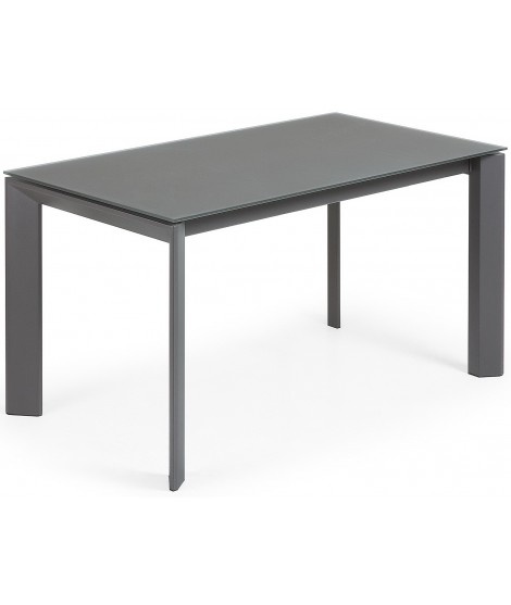 CLARISSA 140 ou 160 cm pieds en métal anthracite et plateau en verre trempé de couleur table extensible