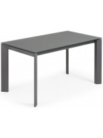 CLARISSA 140 ou 160 cm pieds en métal anthracite et plateau en verre trempé de couleur table extensible