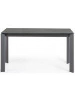 CLARISSA 140 ou 160 cm pieds en métal anthracite et plateau en verre trempé de couleur table extensible