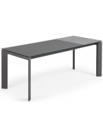 CLARISSA 140 ou 160 cm pieds en métal anthracite et plateau en verre trempé de couleur table extensible