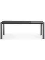 CLARISSA 140 ou 160 cm pieds en métal anthracite et plateau en verre trempé de couleur table extensible