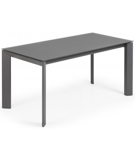 CLARISSA 140 oder 160 cm anthrazitfarbene Metallbeine und gehärtete Glasplatte in Farbe Ausziehbarer Tisch