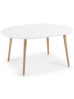 OQUI table ronde diam 120 extensible en bois laqué blanc et pieds en hêtre naturel