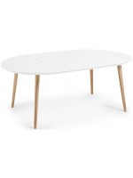 OQUI table ronde diam 120 extensible en bois laqué blanc et pieds en hêtre naturel