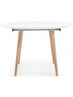 OQUI table ronde diam 120 extensible en bois laqué blanc et pieds en hêtre naturel