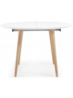 OQUI table ronde diam 120 extensible en bois laqué blanc et pieds en hêtre naturel