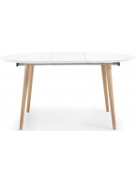 OQUI table ronde diam 120 extensible en bois laqué blanc et pieds en hêtre naturel