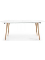 OQUI rotondo diam 120 allungabile piano in legno laccato bianco e gambe in faggio naturale tavolo