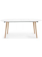 OQUI round diam 120 extendable top in white lacquered wood and legs in natural beech table