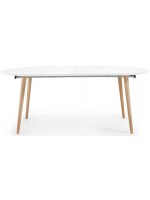 OQUI table ronde diam 120 extensible en bois laqué blanc et pieds en hêtre naturel