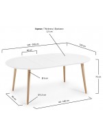 OQUI round diam 120 extendable top in white lacquered wood and legs in natural beech table