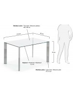 UGLER 140 and 160 cm fixed table in tempered glass and legs in chromed steel