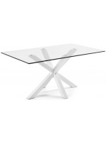 ATALA 160 or 180 or 200 cm tempered glass top and white steel legs fixed table