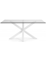 ATALA 160 or 180 or 200 cm tempered glass top and white steel legs fixed table