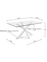 ATALA 160 oder 180 oder 200 cm Platte aus gehärtetem Glas und fester Tisch mit weißen Stahlbeinen