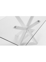 ATALA 160 or 180 or 200 cm tempered glass top and white steel legs fixed table