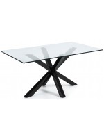 ATLAS 160 o 180 o 200 cm tavolo fisso di design con piano in vetro cristallo e gambe in acciaio nero