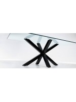 ATLAS 160 o 180 o 200 cm tavolo fisso di design con piano in vetro cristallo e gambe in acciaio nero