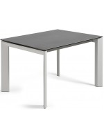 ABBA Table extensible 120 ou 140 ou 160 cm avec plateau en grès cérame gris et pieds en métal gris clair