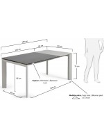 ABBA Table extensible 120 ou 140 ou 160 cm avec plateau en grès cérame gris et pieds en métal gris clair