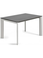 ABBA 120 o 140 o 160 cm tavolo allungabile con piano in gres porcellanato grigio e gambe in metallo grigio chiaro