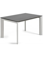 ABBA 120 or 140 or 160 cm extendable table with gray porcelain stoneware top and light gray metal legs
