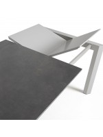 ABBA Mesa extensible de 120 o 140 o 160 cm con tapa de gres porcelánico gris y patas de metal gris claro