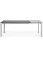 ABBA 120 oder 140 oder 160 cm ausziehbarer Tisch mit grauer Feinsteinzeugplatte und hellgrauen Metallbeinen