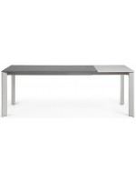 ABBA Mesa extensible de 120 o 140 o 160 cm con tapa de gres porcelánico gris y patas de metal gris claro