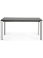 ABBA 120 o 140 o 160 cm tavolo allungabile con piano in gres porcellanato grigio e gambe in metallo grigio chiaro