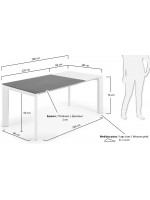 ACCAT 120 oder 140 oder 160 cm ausziehbarer Tisch aus grauem Feinsteinzeug und Beine aus weißem Metall