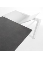 ACCAT Table extensible 120 ou 140 ou 160 cm en grès cérame gris et pieds en métal blanc