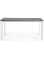 ACCAT 120 or 140 or 160 cm extendable table in gray porcelain stoneware and legs in white metal