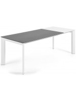 ACCAT Table extensible 120 ou 140 ou 160 cm en grès cérame gris et pieds en métal blanc