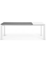 ACCAT 120 oder 140 oder 160 cm ausziehbarer Tisch aus grauem Feinsteinzeug und Beine aus weißem Metall