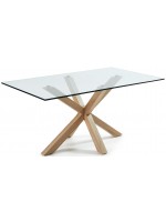 RIALTO Table fixe design 160 ou 180 ou 200 cm pieds en bois coloré et plateau en verre trempé