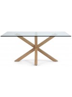 RIALTO Table fixe design 160 ou 180 ou 200 cm pieds en bois coloré et plateau en verre trempé