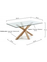 RIALTO 160 o 180 o 200 cm gambe color legno e piano in vetro temperato tavolo fisso di design