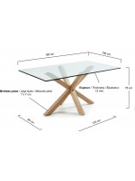 RIALTO 160 oder 180 oder 200 cm holzfarbene Beine und fester Designtisch mit Platte aus gehärtetem Glas
