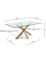 RIALTO 160 oder 180 oder 200 cm holzfarbene Beine und fester Designtisch mit Platte aus gehärtetem Glas