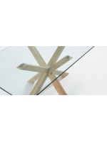 RIALTO 160 o 180 o 200 cm gambe color legno e piano in vetro temperato tavolo fisso di design