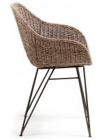 BEVERLY natural rattan and metal frame grey Chair with armrests