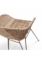BEVERLY natural rattan and metal frame grey Chair with armrests