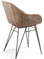 BEVERLY natural rattan and metal frame grey Chair with armrests